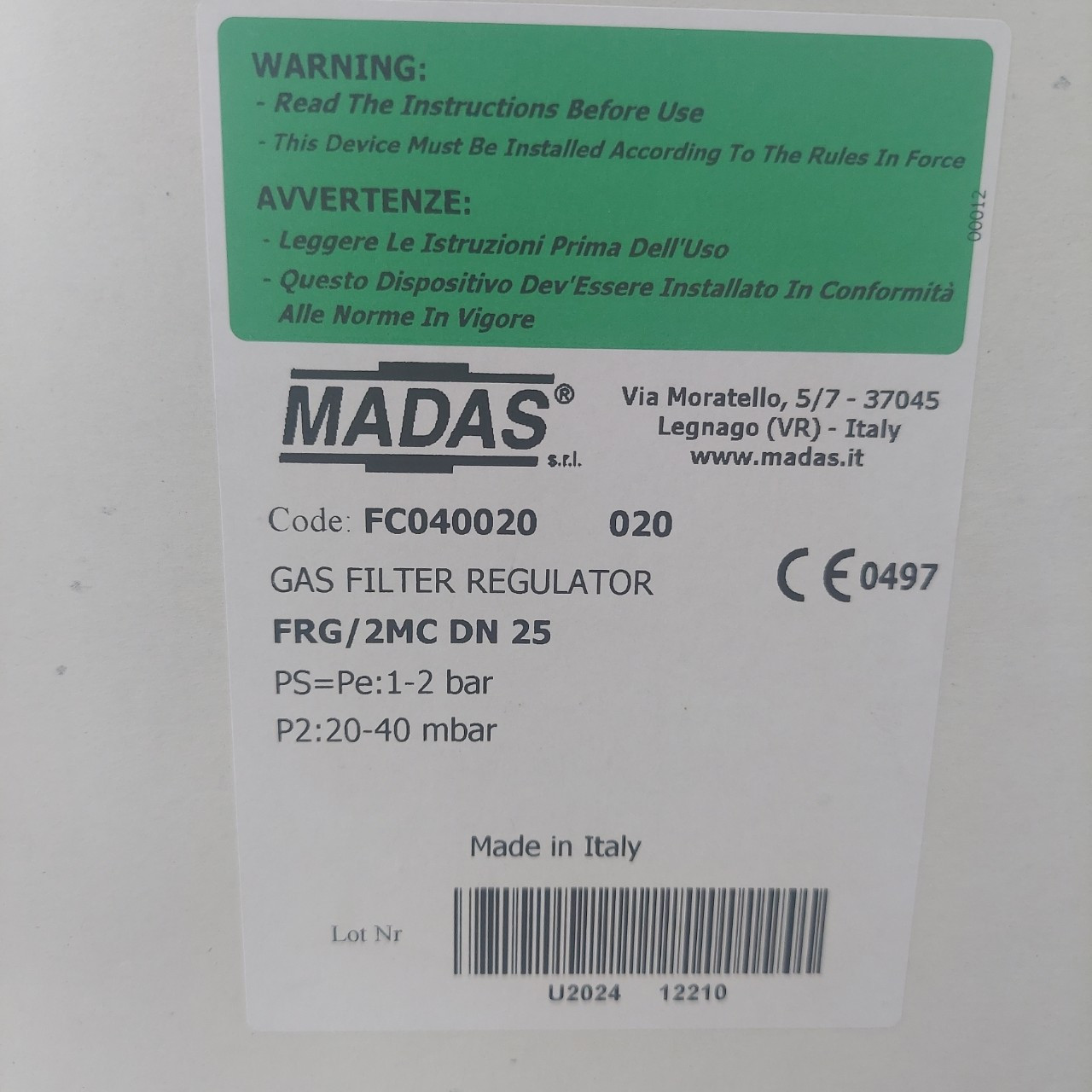 van điều áp cấp 2 madas FRG/2MCS DN25